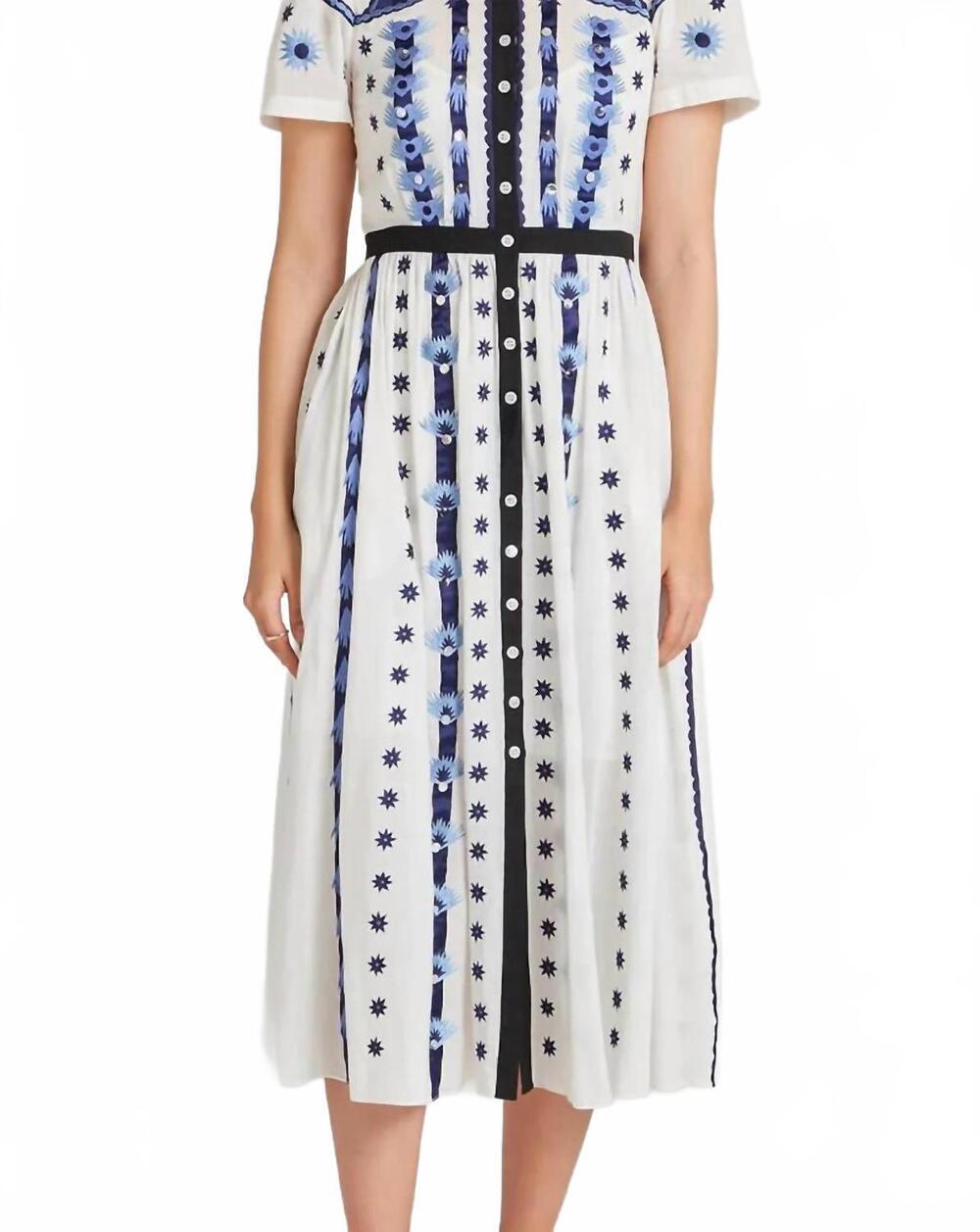 NEW TEMPERLEY LONDON edith shirt midi dress in white blue